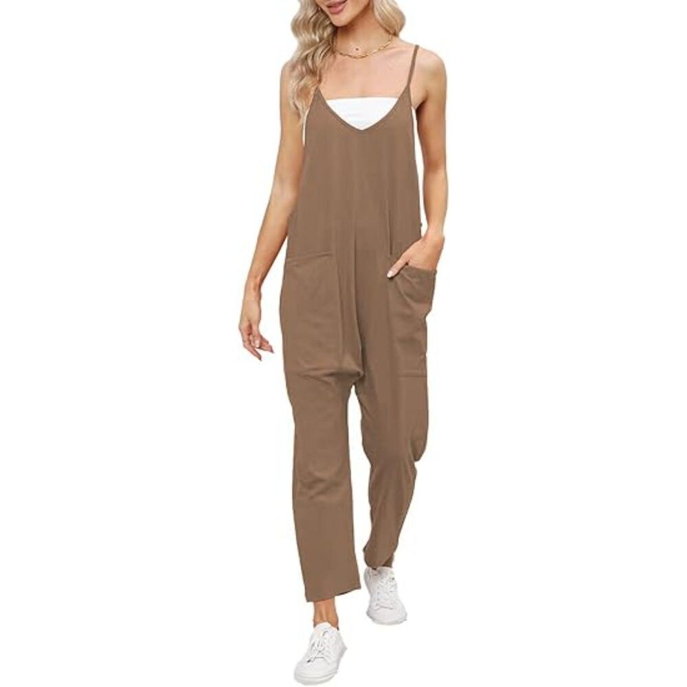 Loose Casual V Neck Jumpsuits Harem Long Pants Overalls, SIZE XL, 7E-137J001